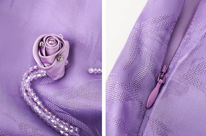 HECO Chinese Handmade Rose Fake Two-Piece Dress  - WORK.