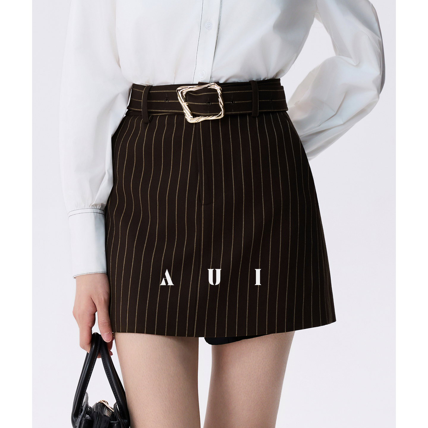 AUI Mocha Mousse Sleeveless V-Neck Striped Vest Suit Pants - Seo-ah
