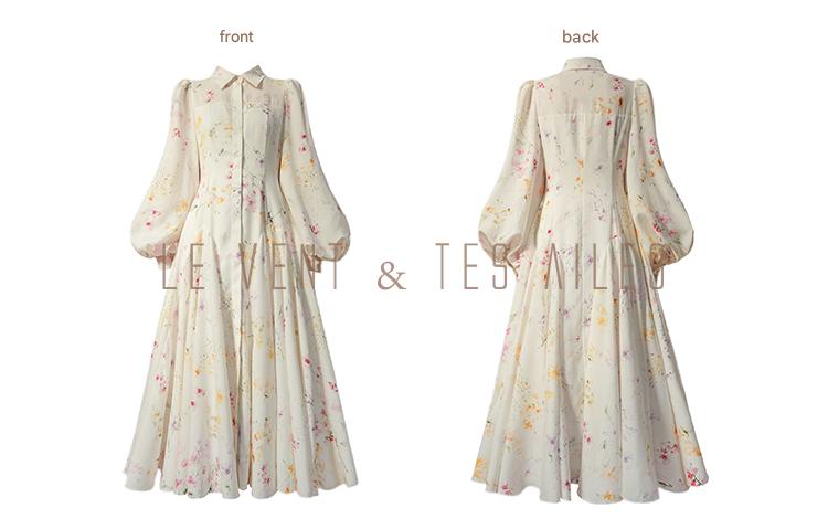 LE VENT&TES AILES Luxury summer vacation floral print Fancy Midi Dress-ZOE
