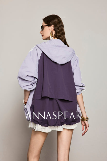 ANNASPEAK fashionable contrast color loose hooded jacket-KIM.