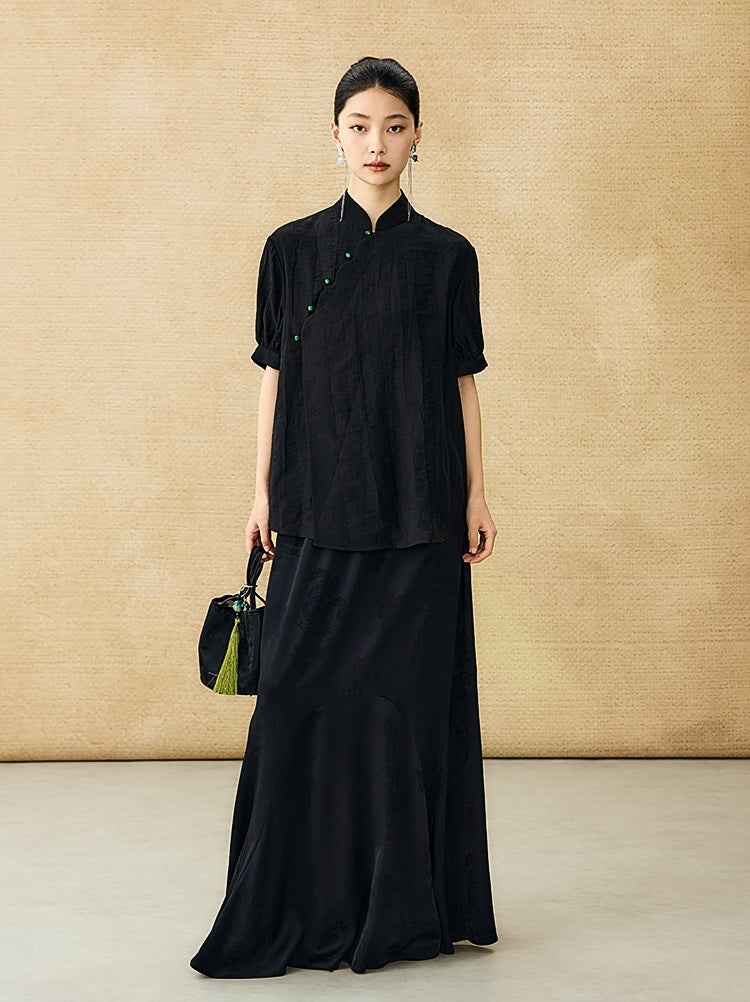 HECO Chinese style jacquard bubble summer silk cross-body top - PERFECT .