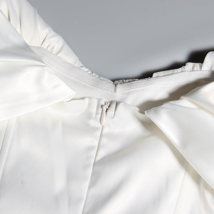 DOLLY Elegant V-Neck Short Sleeve Tube Top Slim Fit Pleated Short Date Dress-LITA