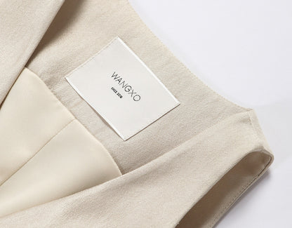 WANGXO | Silk Brocade Shaved Shoulder Vest Top & Tailored Pants Set  -NOOR