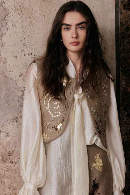 M essential Enchanting Exotic  Resort Linen Vest Chiffon Shirt-AMIRELLE.