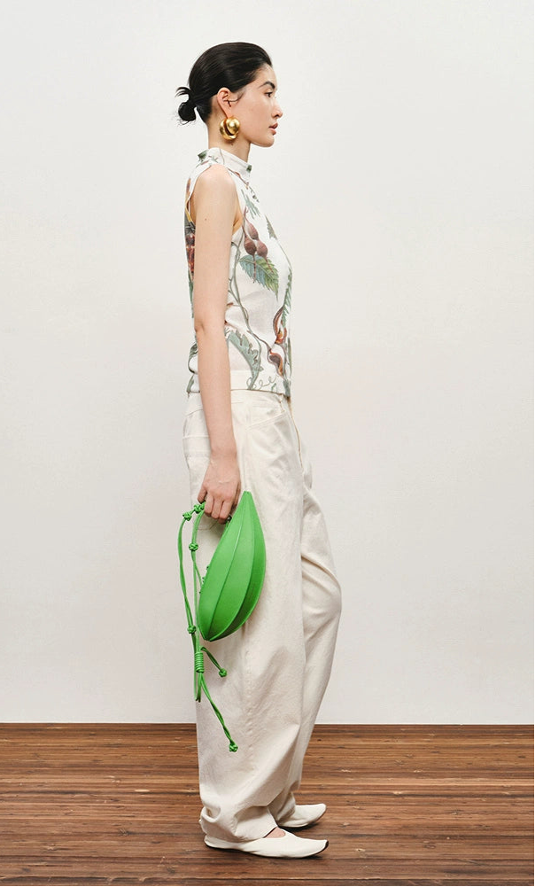 ZHUCHONGYUN  White Cotton Slacks Pockets Cocoon Pants-MIUNA.