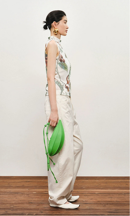 ZHUCHONGYUN  White Cotton Slacks Pockets Cocoon Pants-MIUNA.