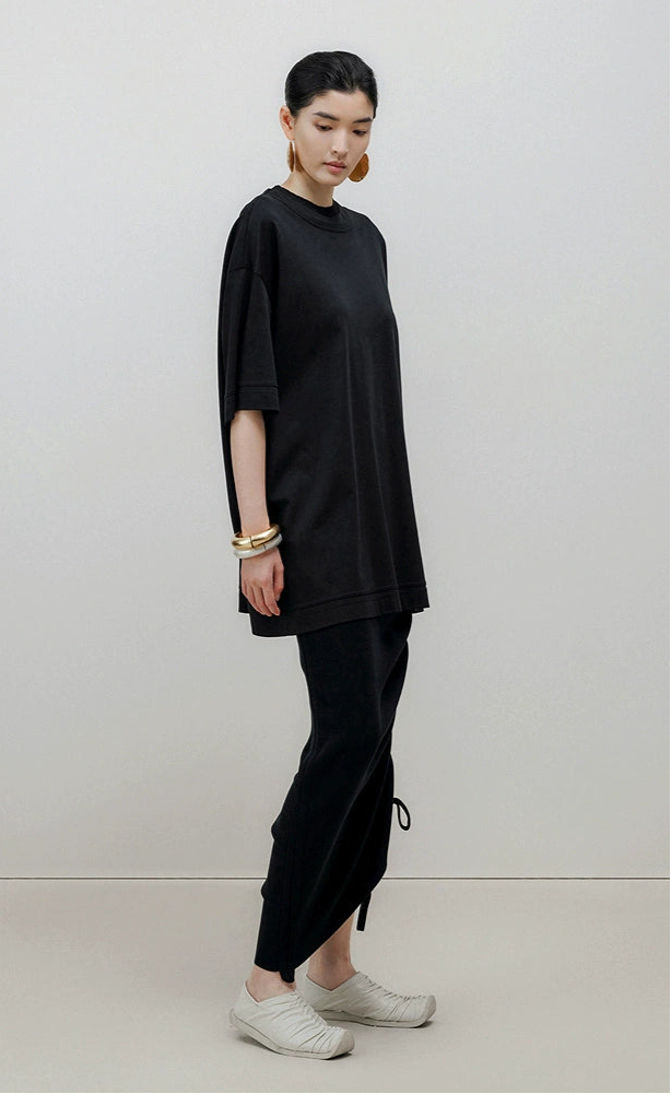 ZHUCHONGYUN Black Drawstring Straight Knit Skirt-ITSUKI.