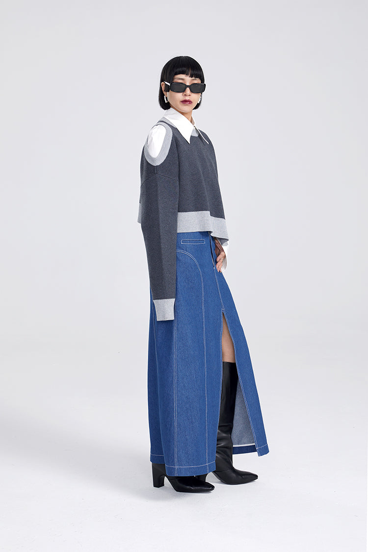 TINY IN women's loose dropped cut-out short sweater-MIE