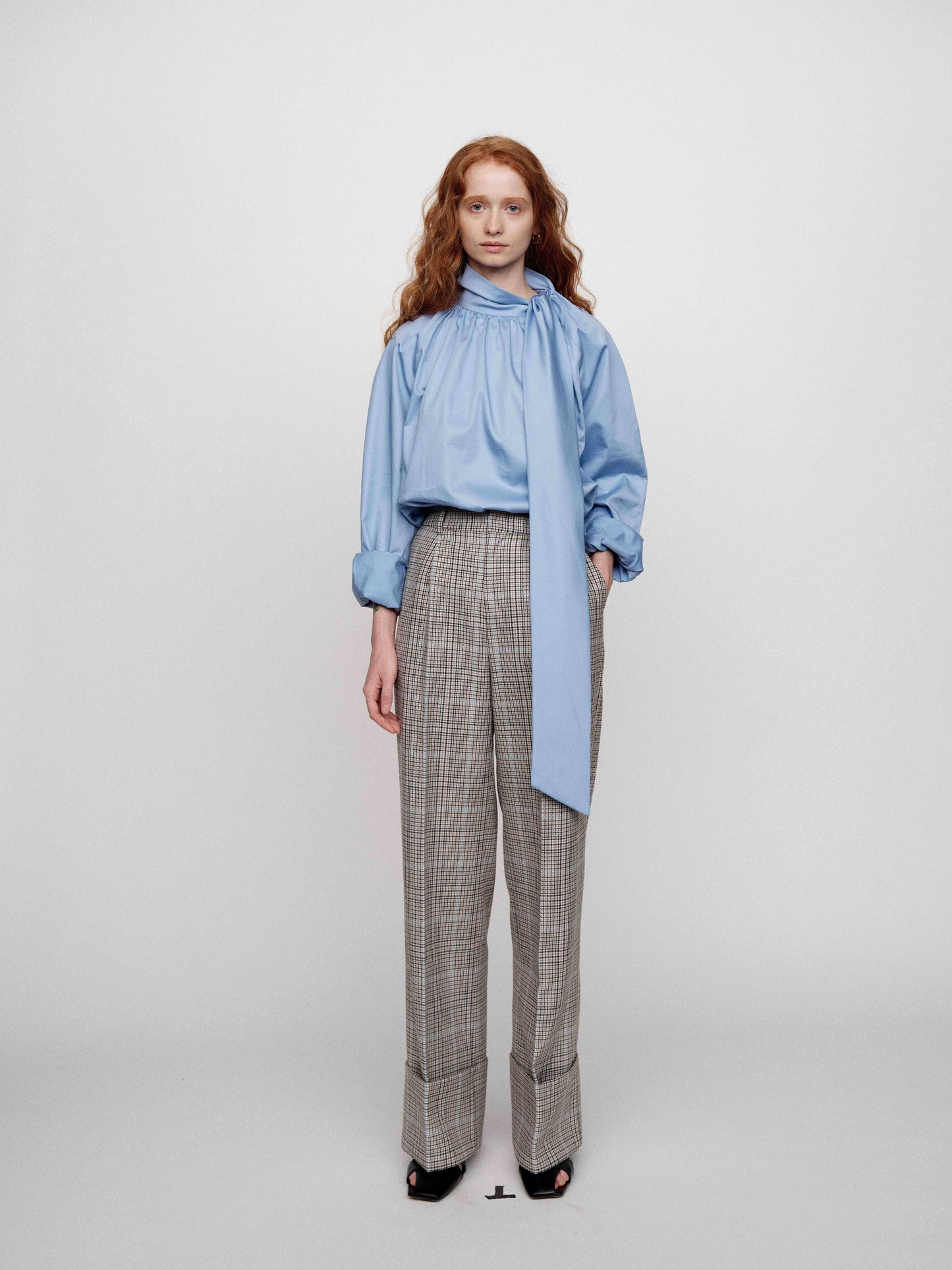 SERRER Plaid wool straight leg high-waisted pants - MASON.