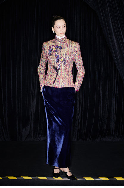 M essential Mackay designer kneaded gold coarse iris stacked slim jacket - FLAG.