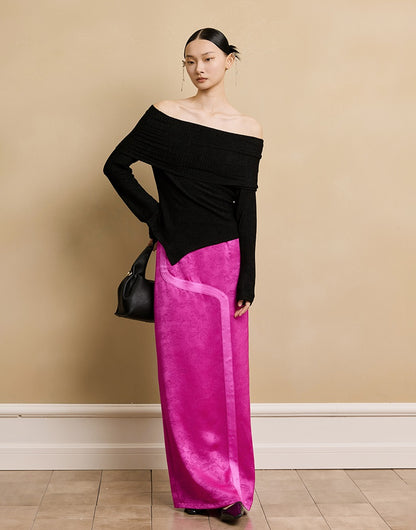 HECO stretch pleated off-the-shoulder long sleeve T-shirt - GRAD.