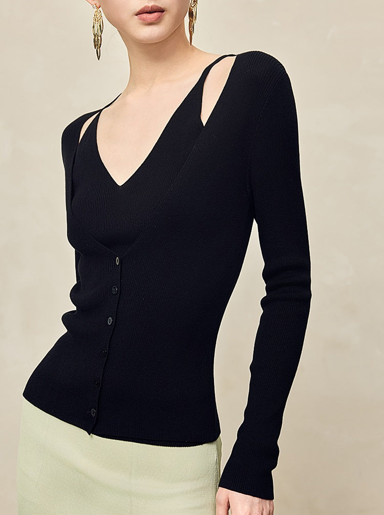 HECO Two Layered Knitted Long Sleeve Tops for Women - LIFE.