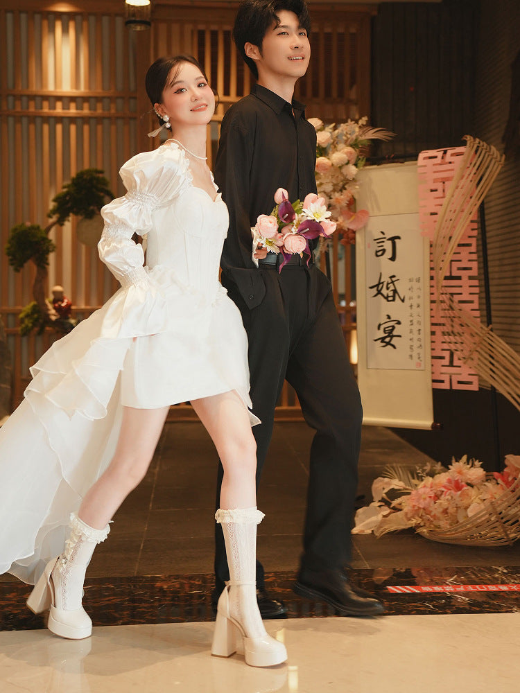 Pjjuu Mary Jane White Small Man Platform Bridal Shoes - BEAR