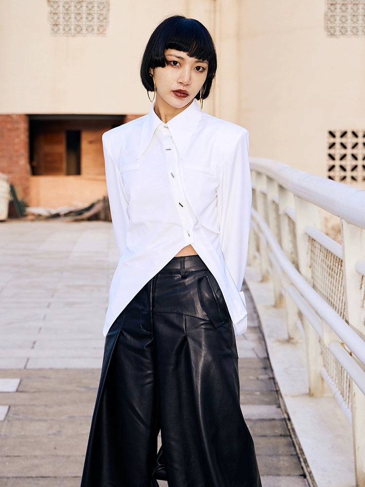 TINY IN women's slit shoulder asymmetric white shirt - HEY