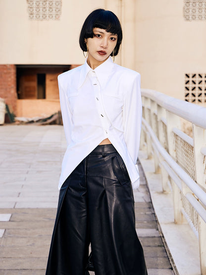 TINY IN women's slit shoulder asymmetric white shirt - HEY