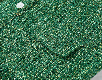 COMME MOI Lv Yan designer spring hollow small fragrance knitted cardigan jacket - IRIS.