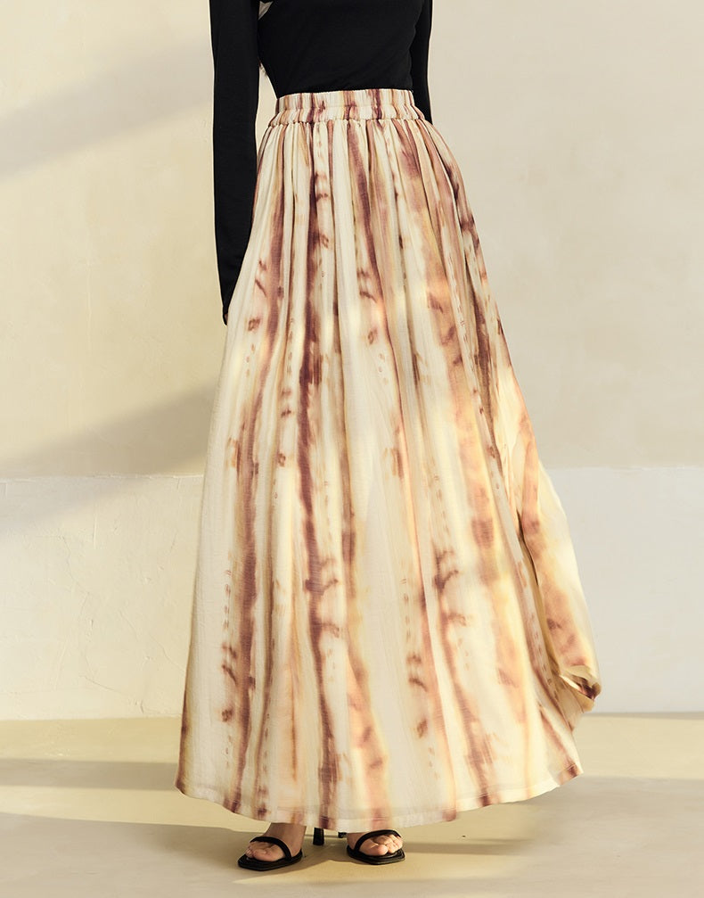 HECO tie-dye chiffon pleated long gray brown skirt women - all.