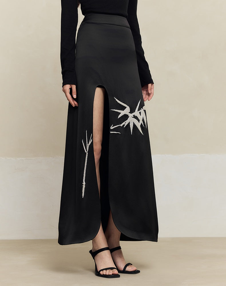 HECO Anti-Wrinkle Acetate black white maxi Skirt Women - where.