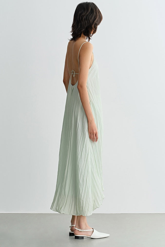 COMME MOI  crinkled lace-up bud midi sleeveless slip dress - PETER.