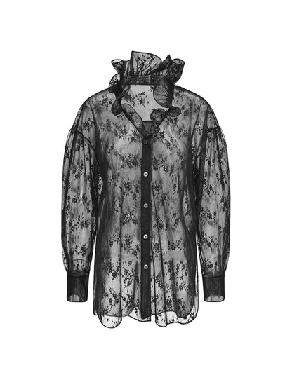 M ESSENTIAL Marquette designer label Quiet lace ruffled V-neck shirt - BELLE