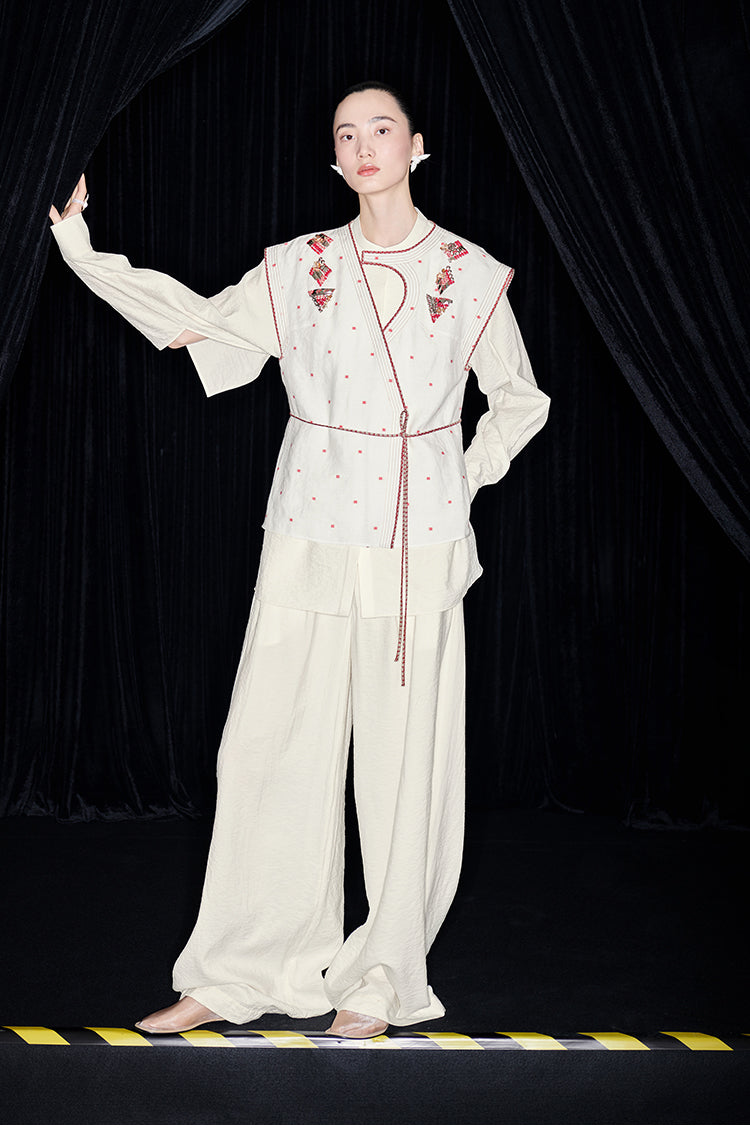 M essential Mackay's stone-embellished mosaic embroidered gilet vest blazer pant set - feb.