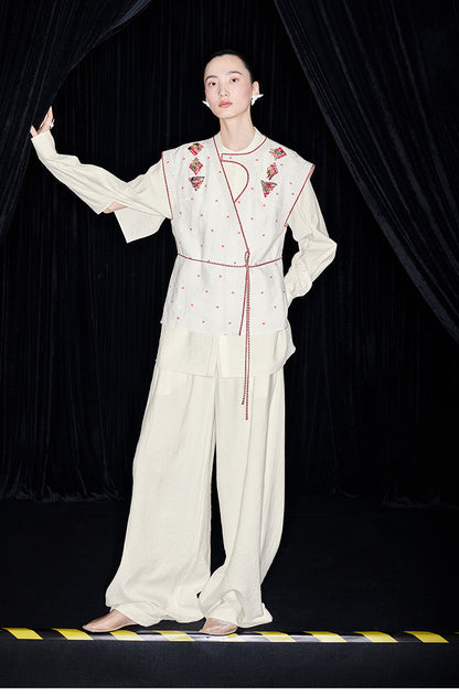 M essential Mackay's stone-embellished mosaic embroidered gilet vest blazer pant set - feb.