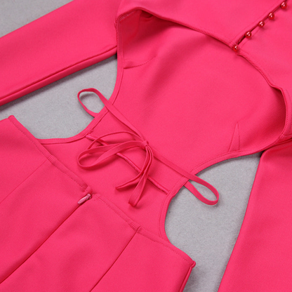 DOLLY Luxury Crew Neck Long Sleeve Waist Baring Backless Sexy Long Slit Date Dress-CADY