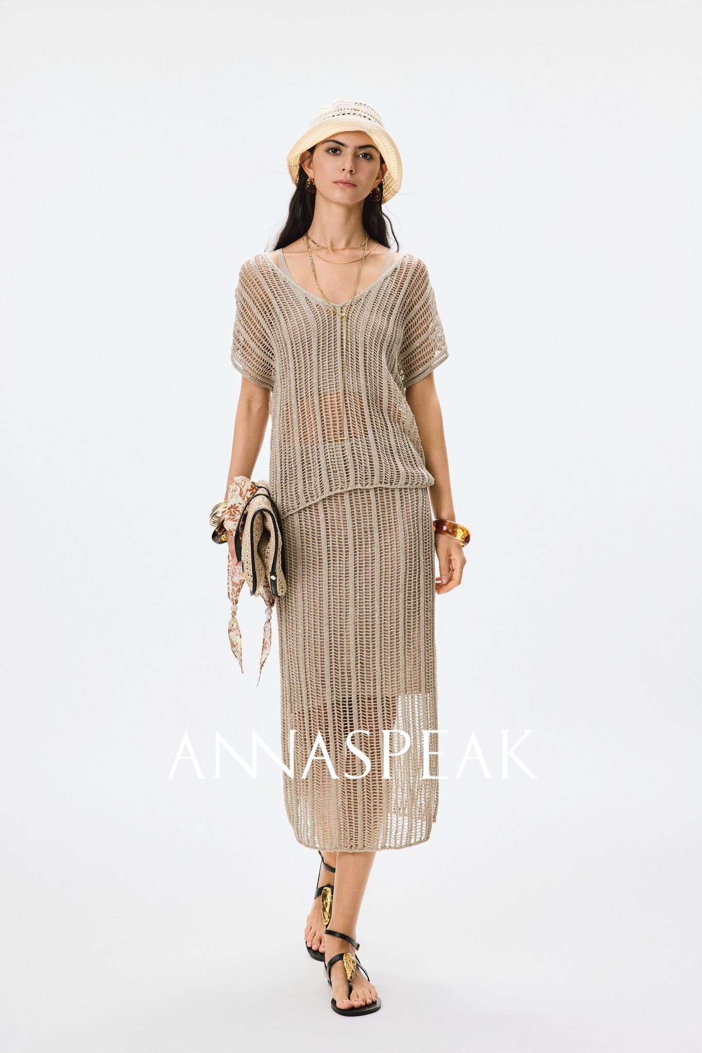 ANNASPEAK Lightweight and breathable cut-out fine glitter top skirt set summer-TOSE.