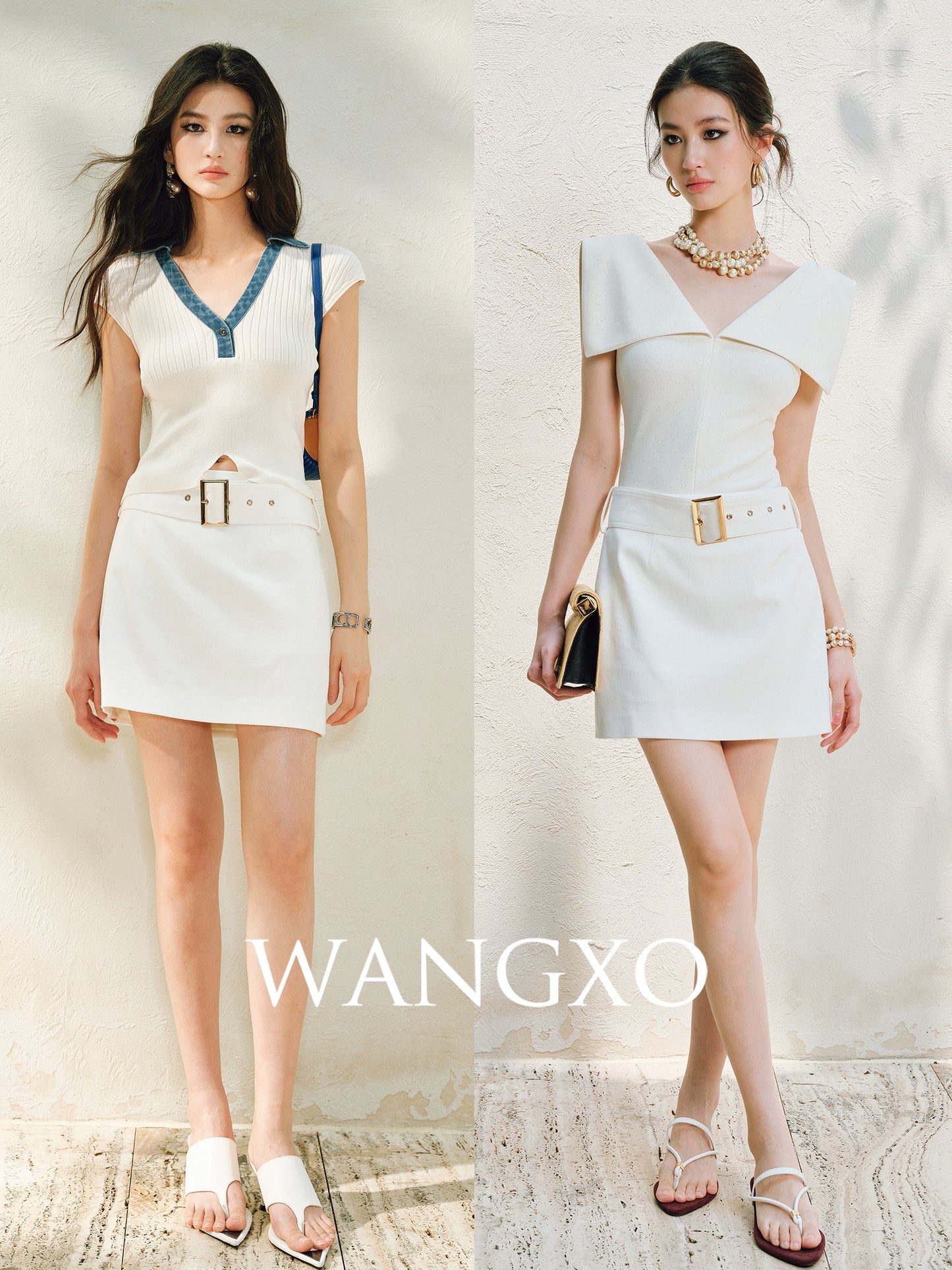 WANGXO | High-Content Premium Cotton Skirt Featuring Metal Loop Belt -RINA
