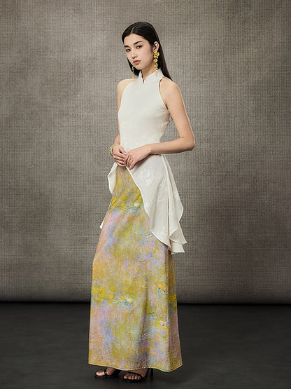 HECO Mock Collar Acetate Asymmetrical Wavy Side Halterneck Vest - DWELLS.