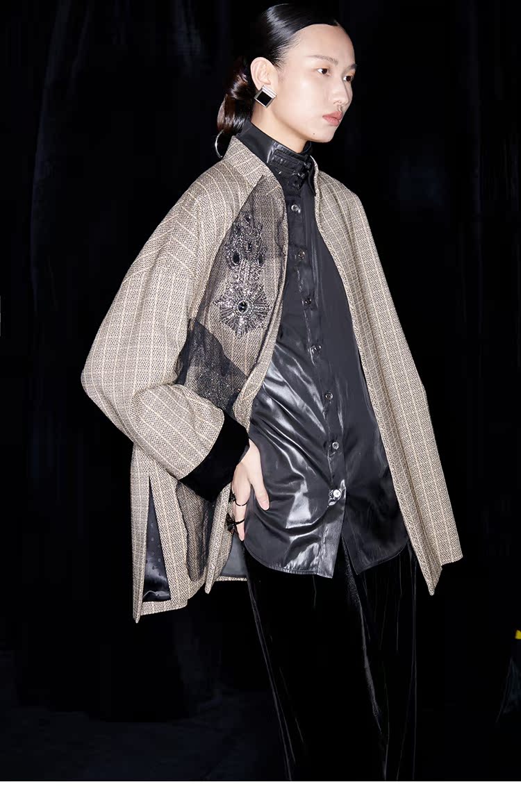 M essential Mackay designer brand embroidered new Chinese cardigan top - grunt.