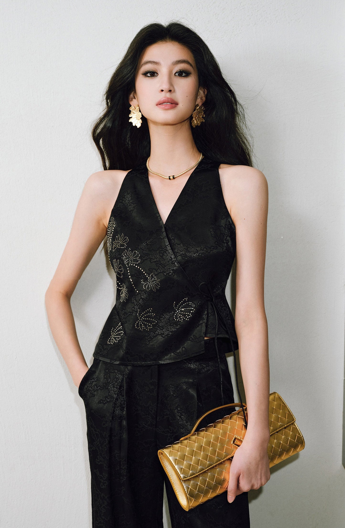 WANGXO  Cross-Strappy Top Relaxed Pants and Statement Silhouette Suits Set -ZAYA