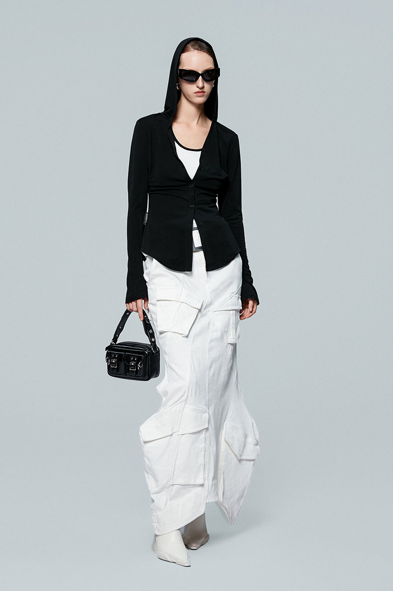 ANNAKIKI white geometric irregular split cargo skirt-MIKASA