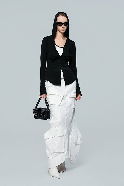 ANNAKIKI white geometric irregular split cargo skirt-MIKASA