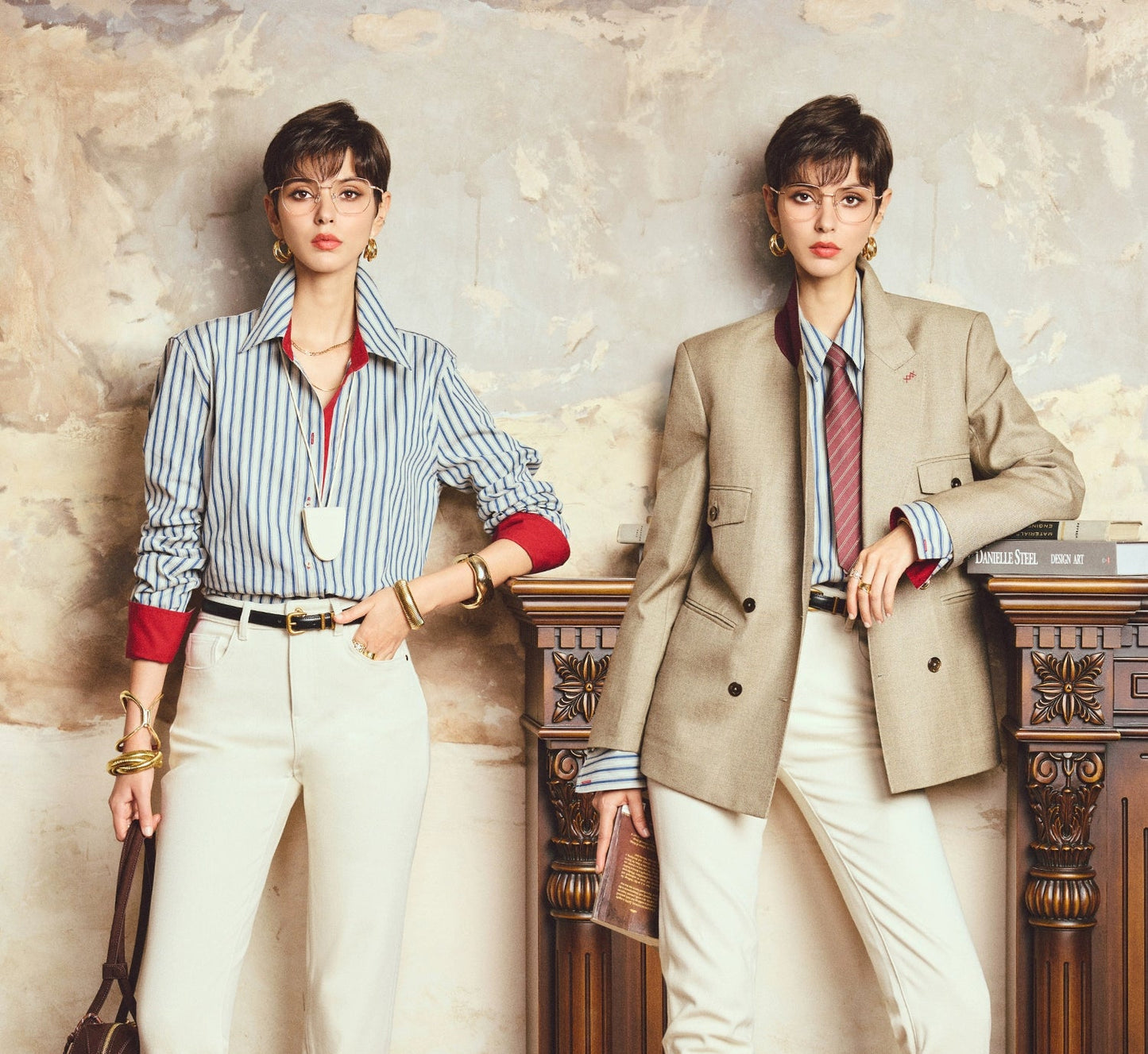 ANNASPEAK cotton up-and-down loose slimming striped long-sleeved long shirt-KILO.