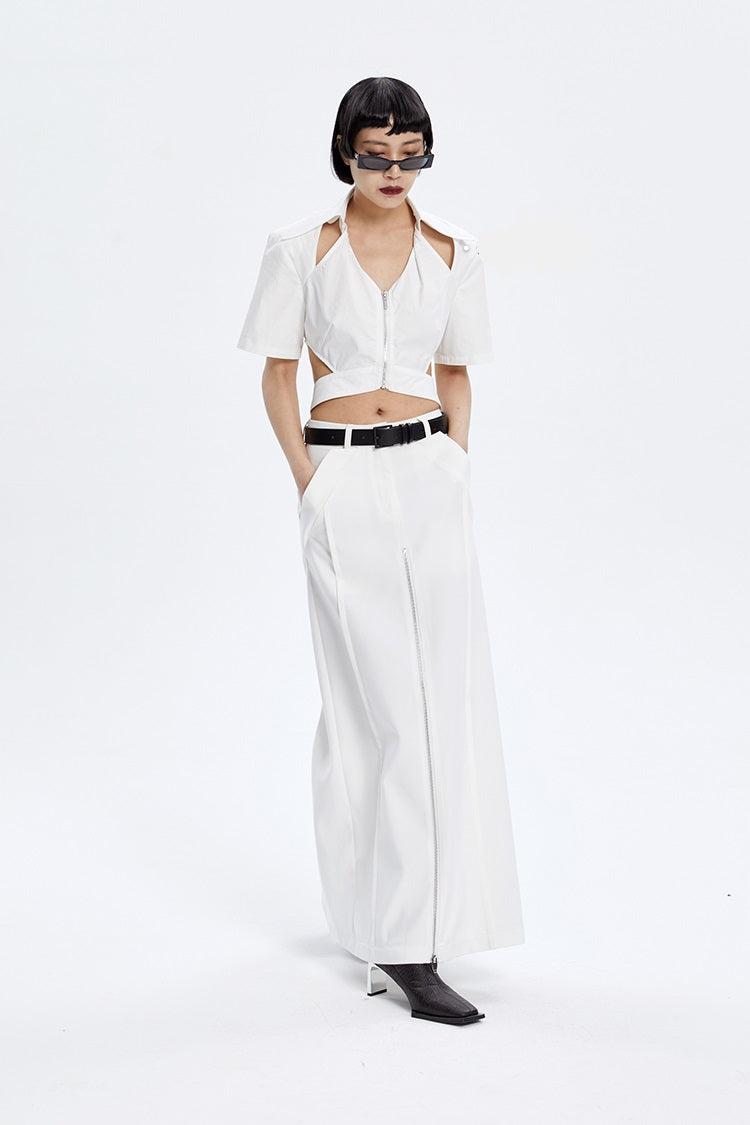 TINY IN zippered slit long straight legs structured seams low waist skirt -TENDO