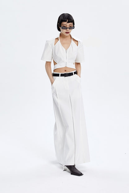 TINY IN zippered slit long straight legs structured seams low waist skirt -TENDO