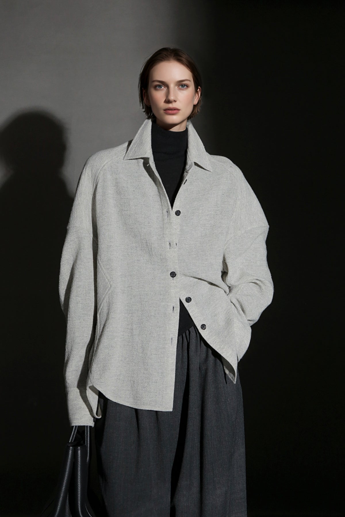 PIAOIN Luxury Old Money Style Wool Shirt Women's Single Breasted Shirt-FERA