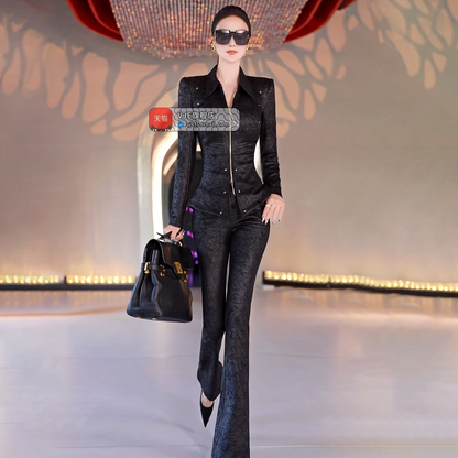 VJE Professional Suit Jacket Micro Flared Pants Two-Piece Set-MIDE.