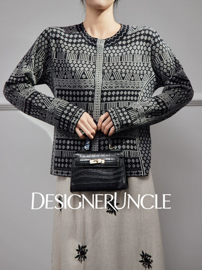 DGU| Black sweater geometric jacquard niche design jacket knitted top - JUGALAR.