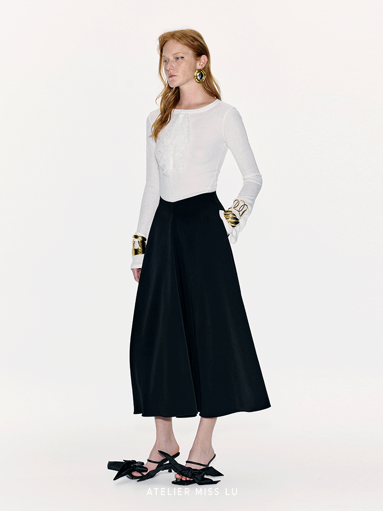 ATELIER MISS LU Spring Pinch Pleats Design Swing A-Line Umbrella Skirt - AUDREY.