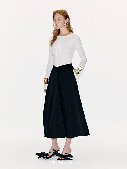 ATELIER MISS LU Spring Pinch Pleats Design Swing A-Line Umbrella Skirt - AUDREY.