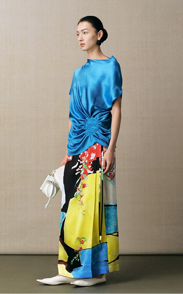 ZHUCHONGYUN multicolor silk print straight skirt-SAM.