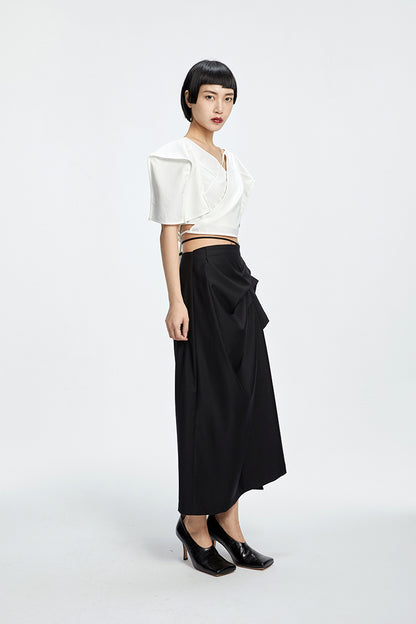 Tiny in three-dimensional square sleeve cross collar tie irregular shirt top women's short -CAM