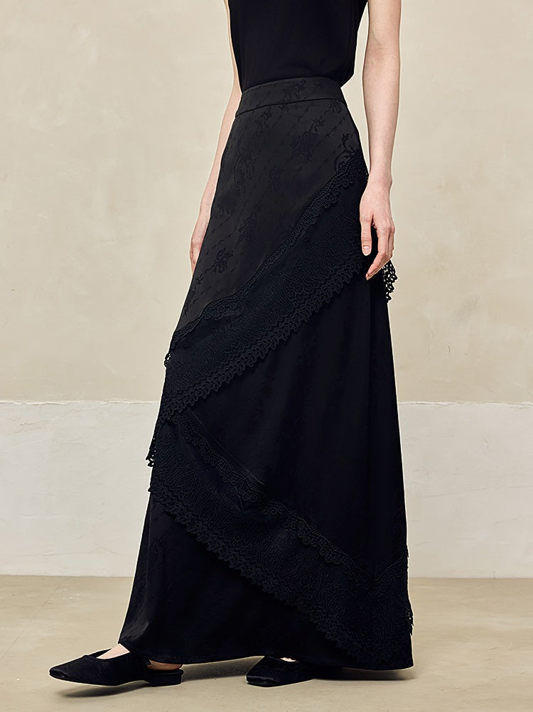 HECO Acetate Lace Drape A-line Long Skirt - EAGLE.