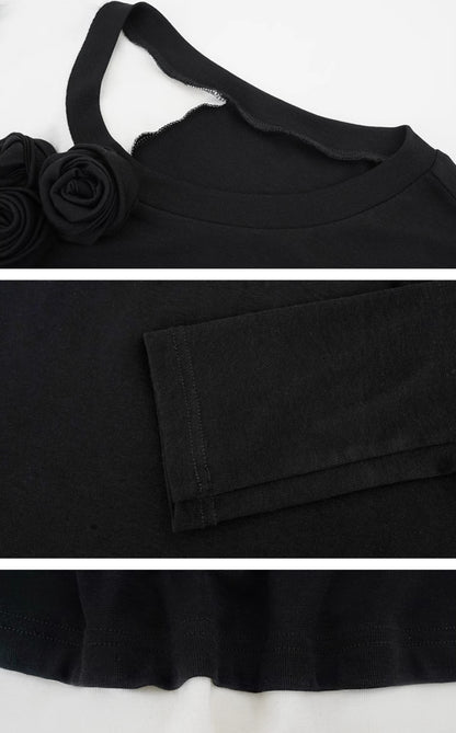 HECO three-dimensional handmade rose wool black knitwear women - throne.