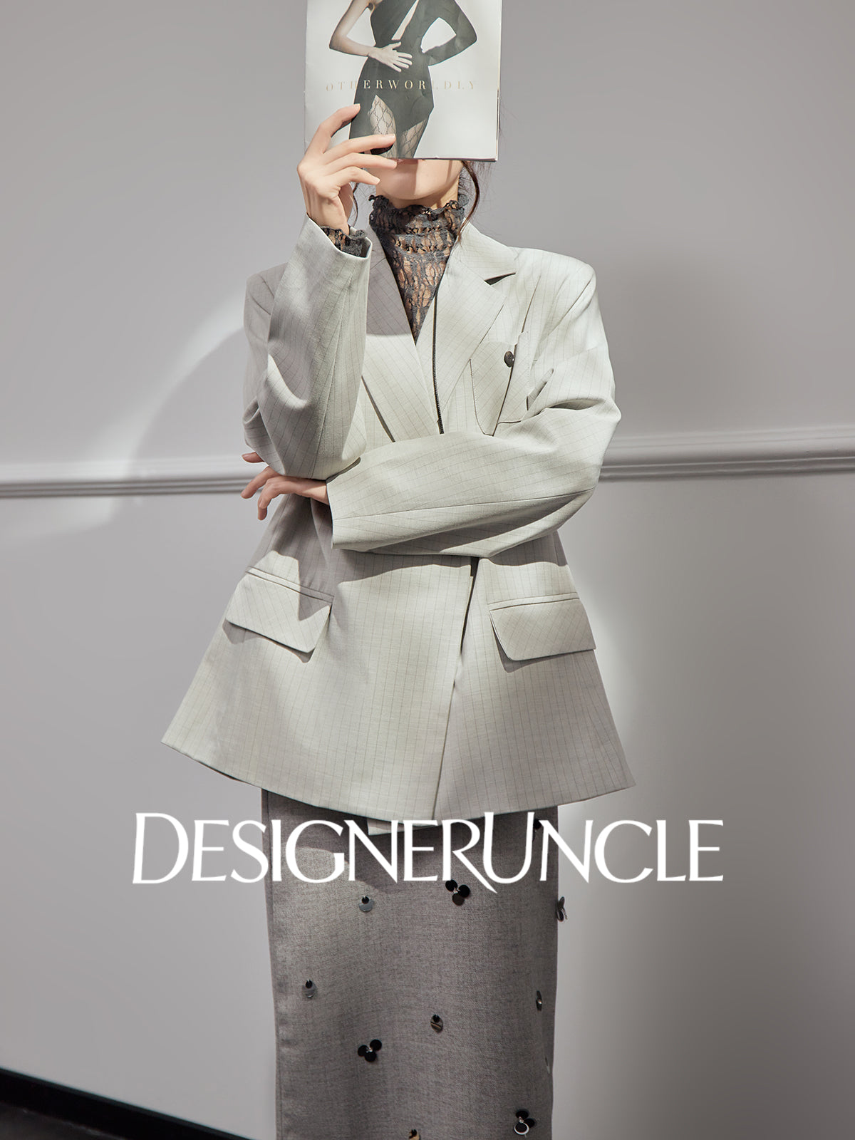 DGU|Gray striped high-end loose design fashionable slimming suit jacket - Louis.