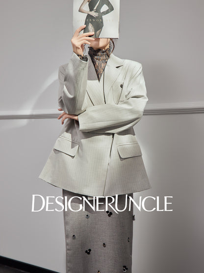 DGU|Gray striped high-end loose design fashionable slimming suit jacket - Louis.