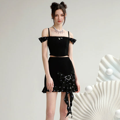 CHECOCRE Cute Suspender Knitted Jacquard Top Short Skirt - EVEREST