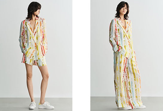 COMME MOI  summer casual color stripe print suit - EVELYN.